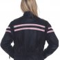 Ladies Motorcycle Biker Leather Jacket Pink Stripes WOW