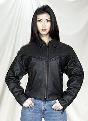 Ladies Motorcycle Jacket w/ Braid Z/O Lining Heavy Duty Soft Leather