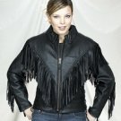 Ladies Naked Cowhide Motorcycle Jacket w/ Braid & Fringes, Side Laces & Z/O Lining