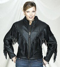 Ladies Naked Cowhide Motorcycle Jacket w/ Braid & Fringes, Side Laces & Z/O Lining
