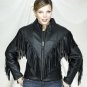 Ladies Naked Cowhide Motorcycle Jacket w/ Braid & Fringes, Side Laces & Z/O Lining