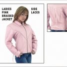 Ladies Heavy Duty Soft Pink Leather MC Jacket w/ Z/O Lining & Braid Gather Sides