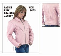 Ladies Heavy Duty Soft Pink Leather MC Jacket w/ Z/O Lining & Braid Gather Sides