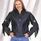 Ladies Heavy Duty Soft Leather Jacket w/ Diamond, Z/O Lining, Sidelaces & Gather Back