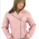 Ladies Heavy Duty Soft Leather Pink Jacket w/ Braid, Lining & Gather Sides