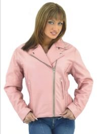 Ladies Heavy Duty Soft Leather Pink Jacket w/ Braid, Lining & Gather Sides