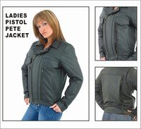 Ladies Soft Leather Pispol Pete Jacket w/ Z/O Lining, Braided Front & Back, and Under Each Arm