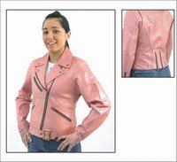 Ladies Soft Leather Pink MC Jacket w/ Z/O Lining