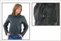 Ladies Heavy Duty Soft Leather Motorcycle Jacket w/ Reflector & Z/O Lining