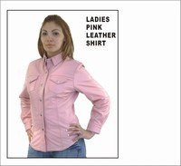 Ladies Pink Leather Shirt w/ Snaps Lining