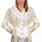 Ladies Off-White Leather Jacket w/ Beads, Studs, Bone & Fringe w/ Snaps
