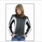 Ladies Soft Leather Jacket w/ Z/O Lining, Gray & White Stripes
