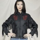 Ladies Red Rose Inlay Jacket, S/L & Z/O Lining, Heavy Duty Soft Leather