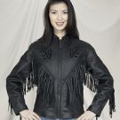 Ladies Black Rose Inlay Jacket w/ S/L & Z/O Lining, Heavy Duty Soft Leather