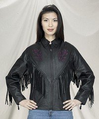 Ladies Naked Cowhide Purple Rose Inlay Jacket w/ S/L & Z/O Lining