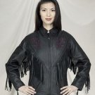 Ladies Naked Cowhide Purple Rose Inlay Jacket w/ S/L & Z/O Lining