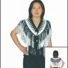 Ladies White & Black Vest w/ Beads, Bone, Braid & Fringe w/ Snaps