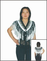 Ladies White & Black Vest w/ Beads, Bone, Braid & Fringe w/ Snaps