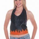 Ladies Black & Orange Leather Halter w/ Fringe