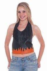 Ladies Black & Orange Leather Halter w/ Fringe