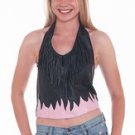 Ladies Leather Halter Black & Pink w/ Fringe