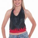 Ladies Leather Halter Black & Red w/ Fringe