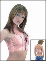 Ladies Pink Leather Halter w/ Laces in the Front