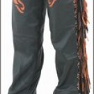 Chaps w/ Stud & Fringe, Orange Flame w/ Mesh Lining