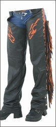 Chaps w/ Stud & Fringe, Orange Flame w/ Mesh Lining