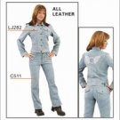 Denim Look Genuine Leather Pants w/ Studs on Sides & Back