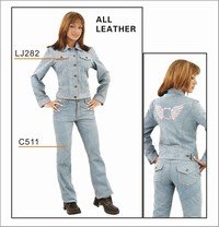 Denim Look Genuine Leather Pants w/ Studs on Sides & Back