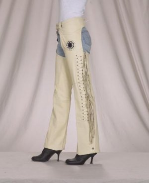 Ladies Chaps w/ Bone, Bead & Fringe