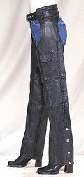 Braided Chaps Split Cowhide Leather Covered Zipper w/ Flap & Mesh Lining