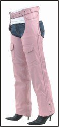 Pink Braided Chaps Leather Covered Zipper w/ Flap & Mesh Lining