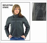 Ladies Soft Leather Jacket w/ Z/O Lining & NW, Front & Back Airvents, 2 Reflective Stripes