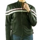 Ladies Soft Leather Jacket w/ Pink & White Racing Stripes