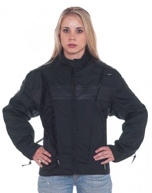 Ladies Cordura & Leather Racer Jacket w/ Front & Back Airvents, Gathered Sides