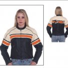 Ladies Leather Racer Jacket Cream Upper Half w/ Red Stripe Across Chest, Back & Around Sleeves, 2 Si