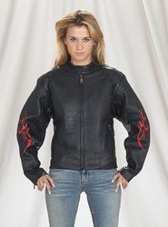 Ladies Motorcycle Jacket w/ Flame & Z/O Lining