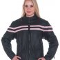 Ladies Leather Racer Jacket w/ Double Pink Stripes, Z/O Lining, Front & Back Airvents, Verticle Gath