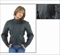 Ladies Soft Leather Jacket w/ Z/O Lining, Reflective Stripes on Sleeves & Gathered Sides