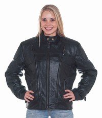 Ladies Leather Racer Jacket w/ Front & Back Airvents, Z/O Lining & Verticle Gathered Sides