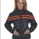 Ladies Heavy Duty Soft Leather Vented Racer Jacket w/ Orange Stripe, Lining