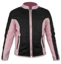 Ladies Naked Cowhide Black & Pink Leather Racer Jacket w/ Z/O Lining