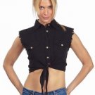 Ladies Black Denim Sleeveless Shirt w/ Buttons