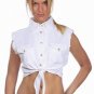 Ladies White Denim Sleeveless Shirt w/ Buttons