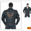 Mens Retro Brown Jacket, Emboss Eagle on Back, Z/O Lining, Side Laces, Cowhide