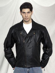 Mens Naked Cowhide MC Jkt w/ Airvent Front, Back & Arms, Z/O Lining, Vertical Gather Sides