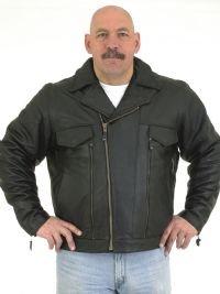 Mens Naked Racer Jacket w/ Airvents, Gather Sides, Z/O Lining Cowhide Leather, Double Zipper on Fron