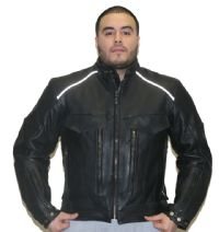 Mens Naked Cowhide Leather Jacket w/ Airvents & Z/O Lining w/ Reflector on Front & Back
